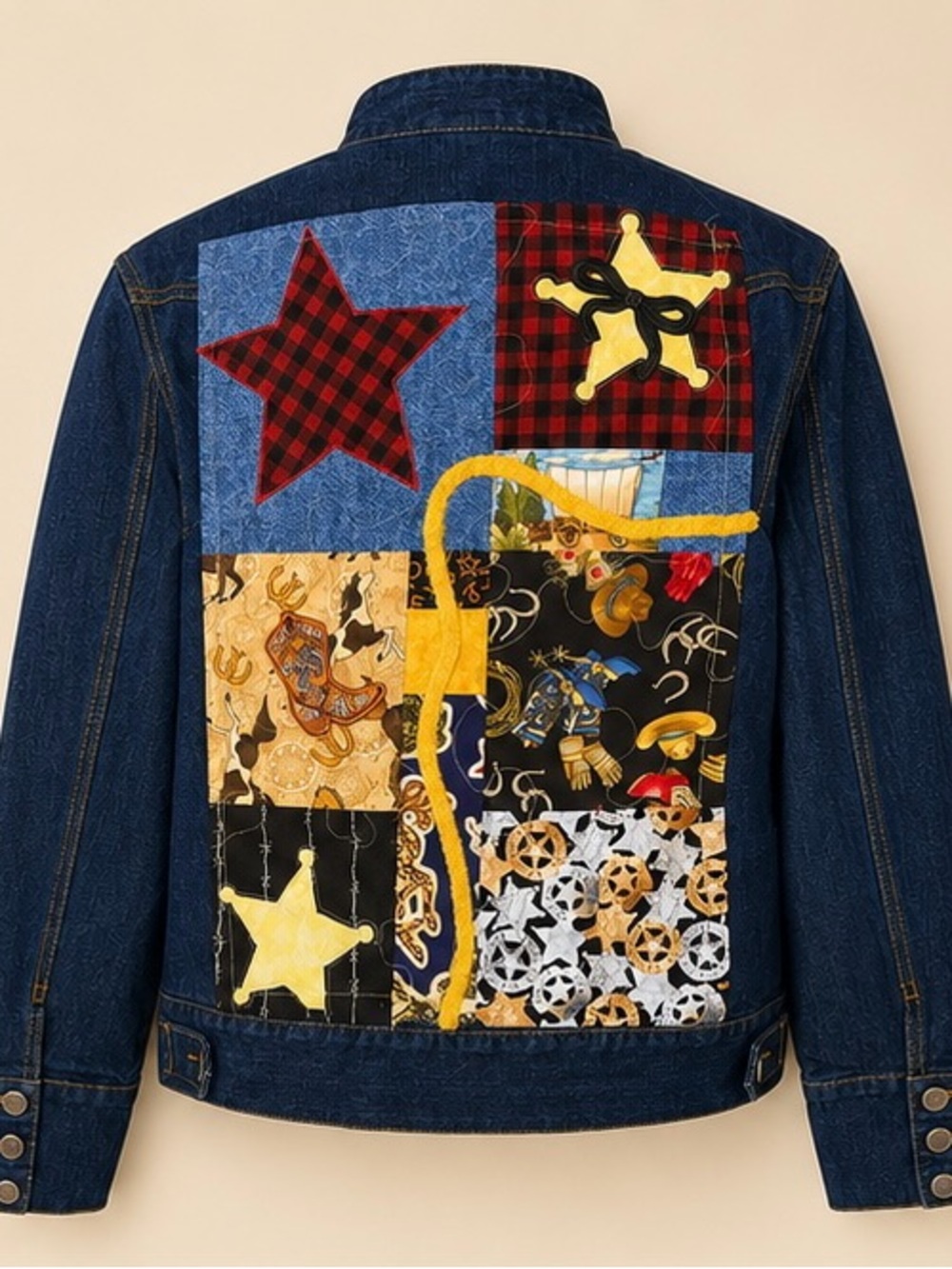 High Sierra Denim Patchwork Jacket - Blue with Western Multi-Color Accents-Large